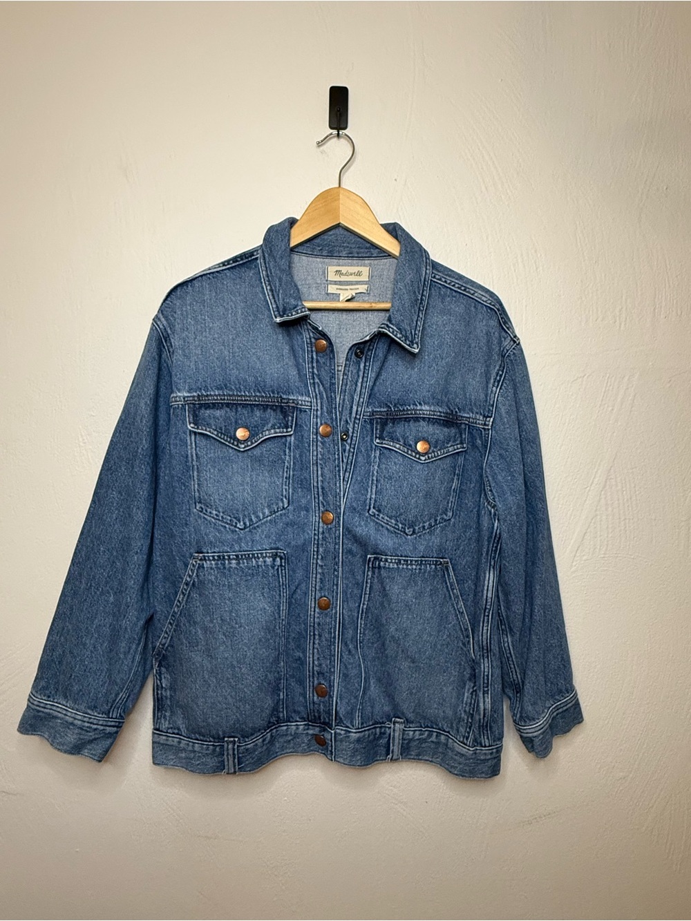 Madewell Women’s Denim Jacket, Oversized Trucker in Medium Blue